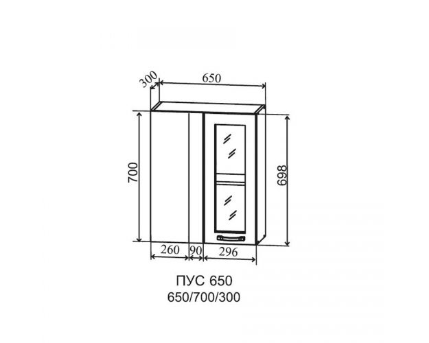 Гарда ПУС 650 шкаф верхний угловой со стеклом (Белый Эмалит/корпус Серый)