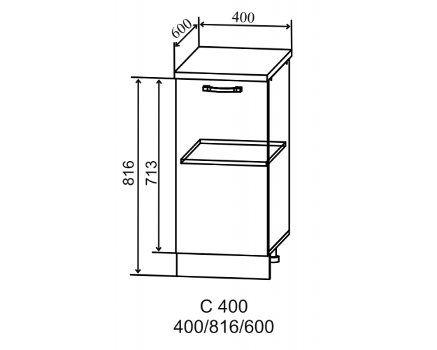 Ройс С 400 Шкаф нижний (Графит софт/корпус Серый)