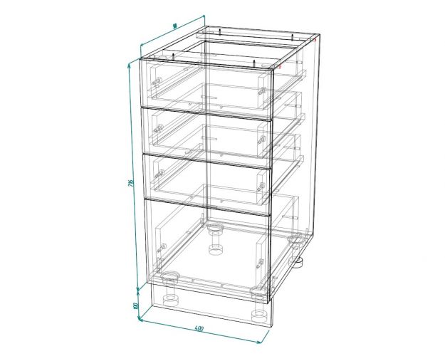 Кёльн ШНЯ 400 Шкаф нижний с 4-мя ящиками (Софт даймонд/корпус Белый)