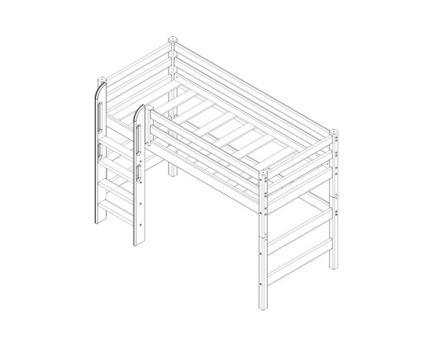 Кровать Соня вариант 5 полувысокая с прямой лестницей белый полупрозрачный