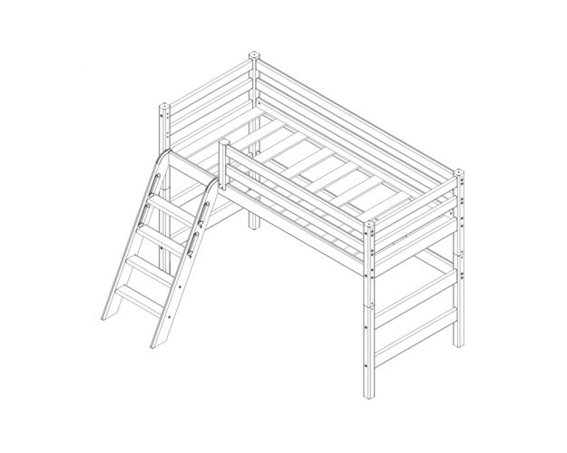 Кровать Соня вариант 6 полувысокая с наклонной лестницей Белый полупрозрачный
