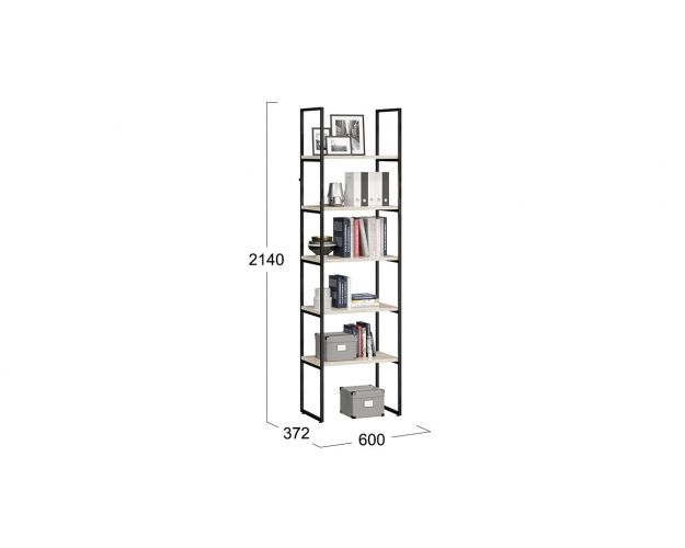 Стеллаж «Лофт» Тип 1 (600) Черный/Дуб крафт белый
