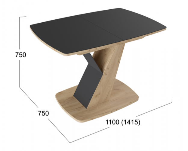 Стол обеденный «Гарда» Тип 1 (Дуб крафт золотой/Стекло матовое черный графит)